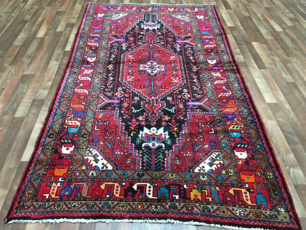 Handmade Vintage Persian Hamadan Red & Black Oriental Runner 5'4 x 9'9