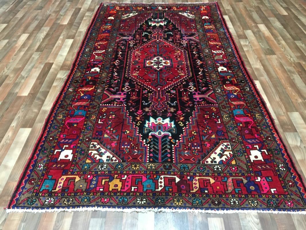 Handmade Vintage Persian Hamadan Red & Black Oriental Runner 5'4 x 9'9