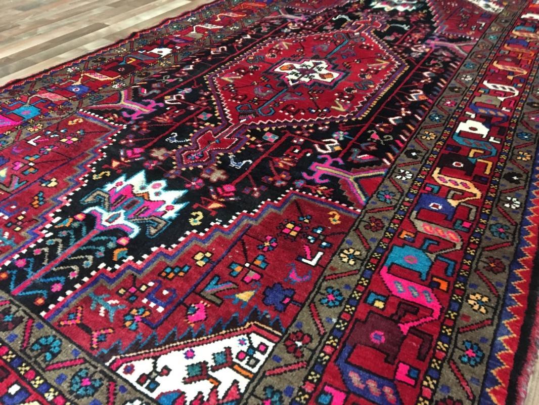 Handmade Vintage Persian Hamadan Red & Black Oriental Runner 5'4 x 9'9