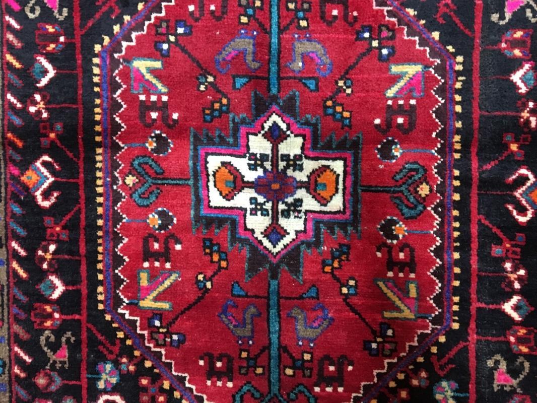 Handmade Vintage Persian Hamadan Red & Black Oriental Runner 5'4 x 9'9