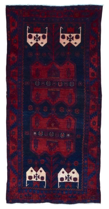 Handmade Vintage Persian Hamadan Black & Red Oriental Runner 4' x 8'5