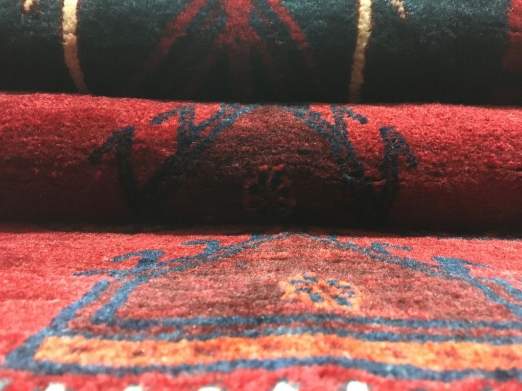 Handmade Vintage Persian Hamadan Black & Red Oriental Runner 4' x 8'5