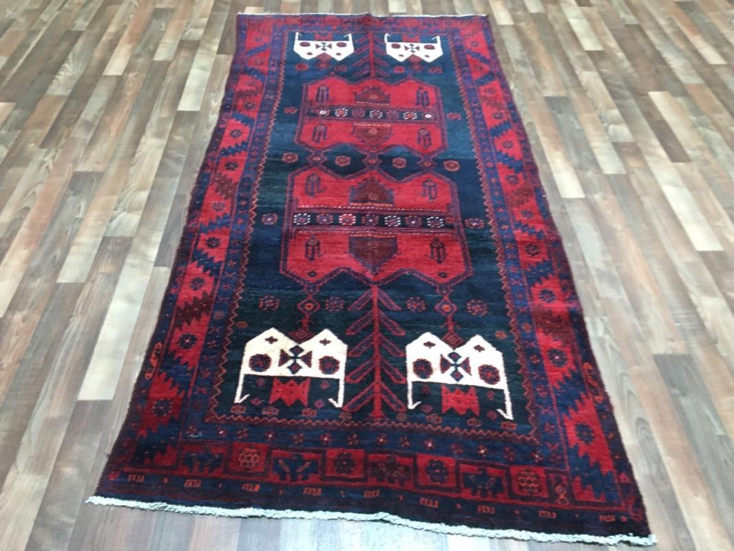 Handmade Vintage Persian Hamadan Black & Red Oriental Runner 4' x 8'5