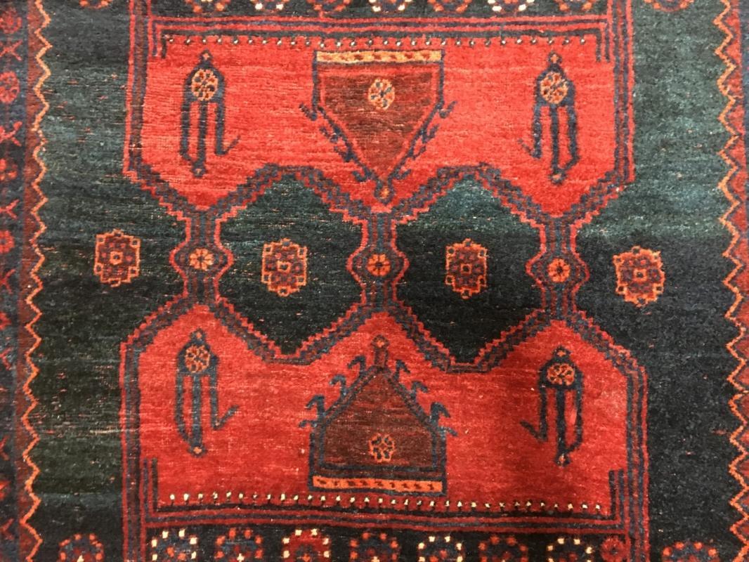 Handmade Vintage Persian Hamadan Black & Red Oriental Runner 4' x 8'5