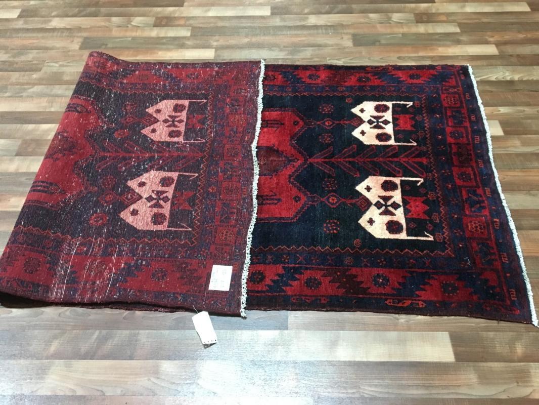 Handmade Vintage Persian Hamadan Black & Red Oriental Runner 4' x 8'5