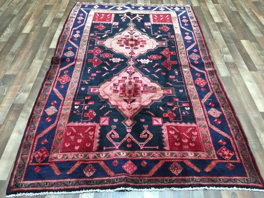 Handmade Vintage Persian Hamadan Red & Black Oriental Runner 5'1 x 8'