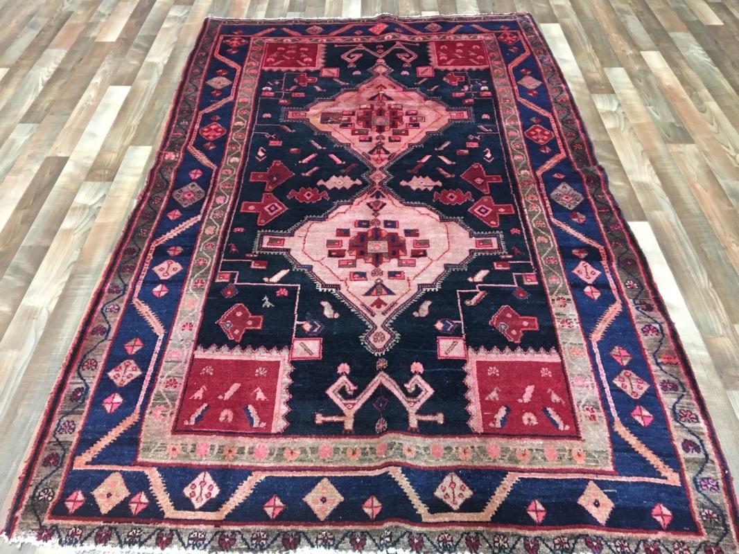 Handmade Vintage Persian Hamadan Red & Black Oriental Runner 5'1 x 8'