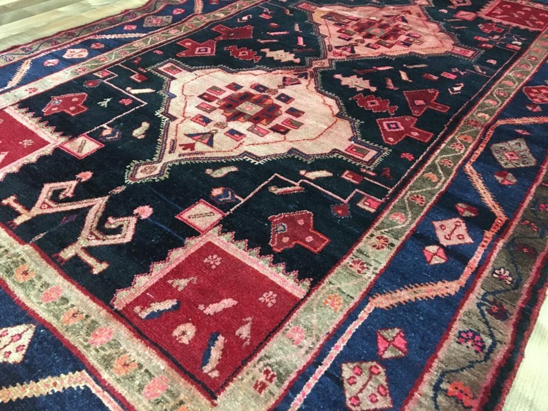 Handmade Vintage Persian Hamadan Red & Black Oriental Runner 5'1 x 8'