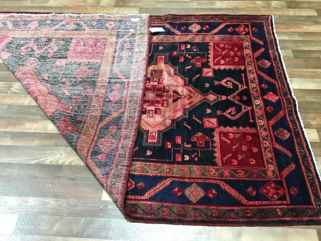 Handmade Vintage Persian Hamadan Red & Black Oriental Runner 5'1 x 8'