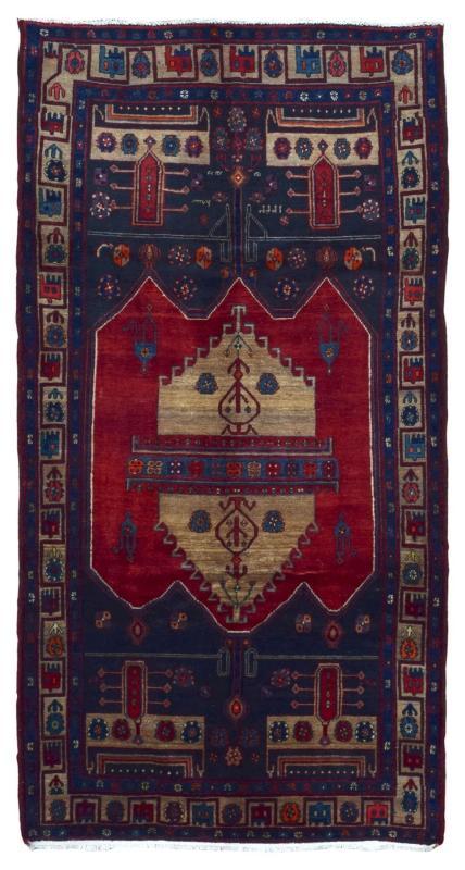 Handmade Vintage Hamadan Black & Beige Wool Oriental Rug 4'5 x 10'2