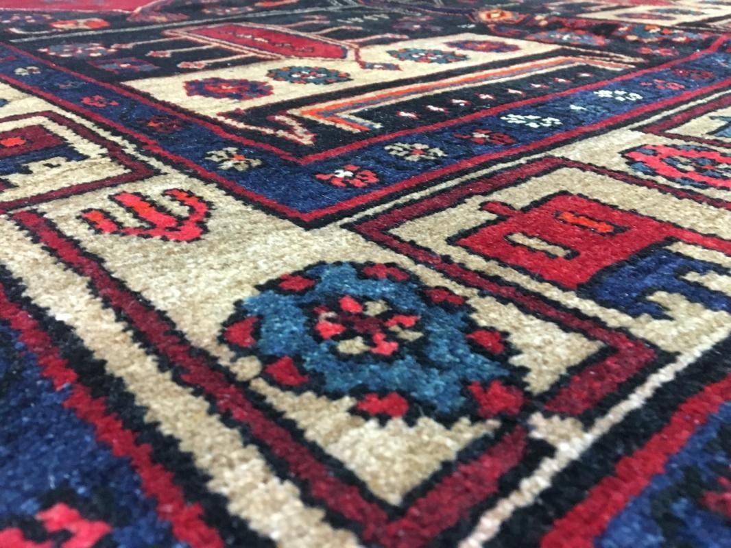 Handmade Vintage Hamadan Black & Beige Wool Oriental Rug 4'5 x 10'2