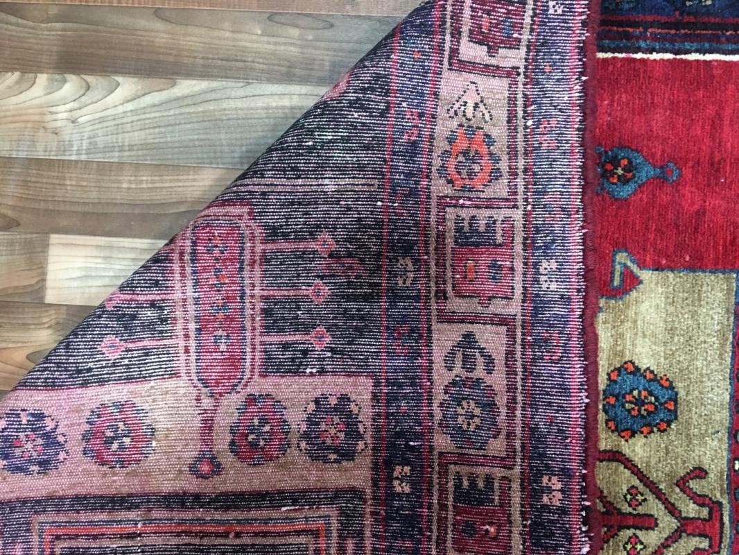 Handmade Vintage Hamadan Black & Beige Wool Oriental Rug 4'5 x 10'2