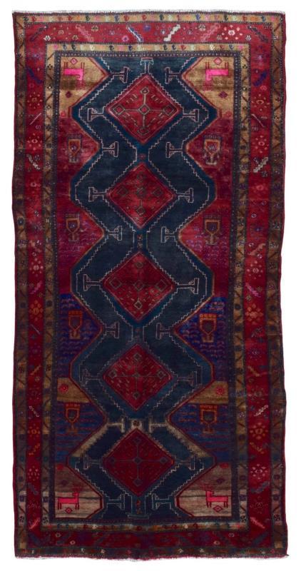 Antique Handmade Hamadan Black Wool Oriental Runner 4'9 x 9'5)