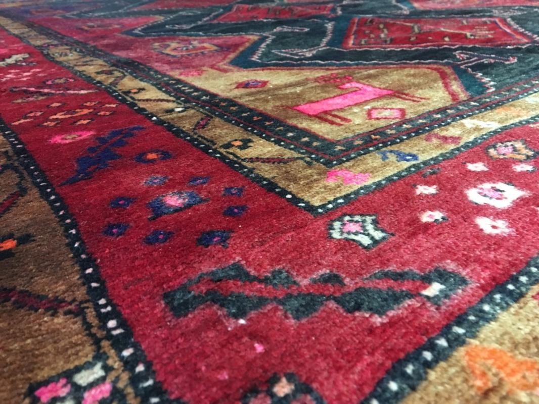 Antique Handmade Hamadan Black Wool Oriental Runner 4'9 x 9'5)
