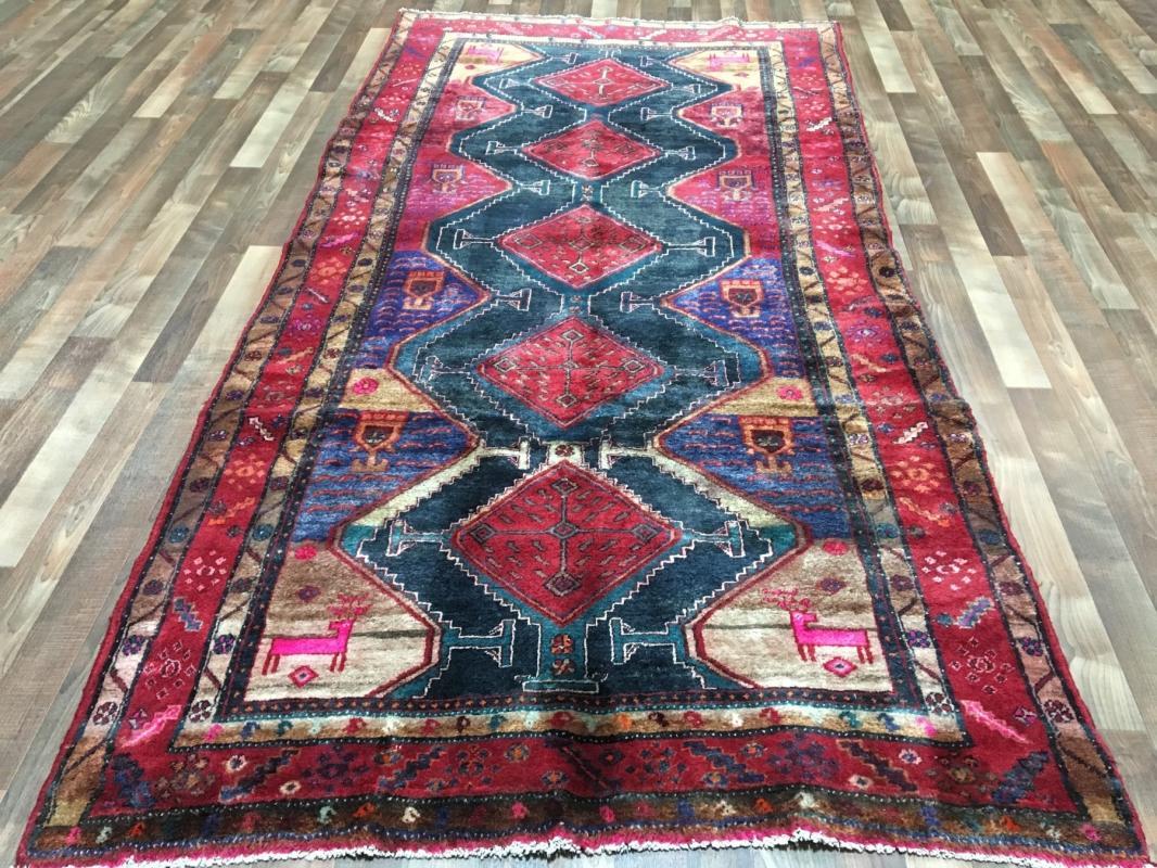 Antique Handmade Hamadan Black Wool Oriental Runner 4'9 x 9'5)