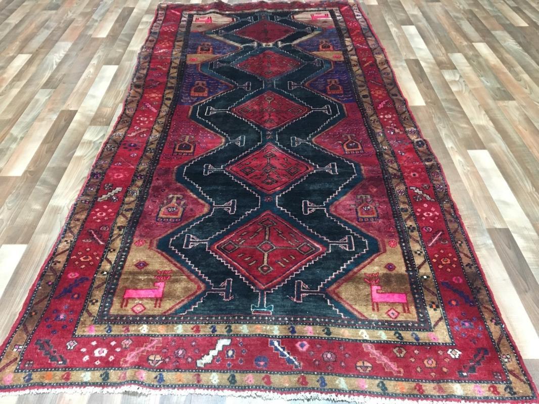 Antique Handmade Hamadan Black Wool Oriental Runner 4'9 x 9'5)