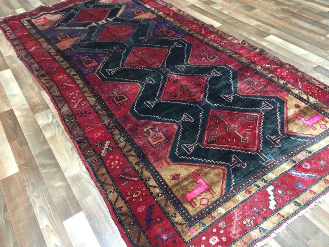 Antique Handmade Hamadan Black Wool Oriental Runner 4'9 x 9'5)