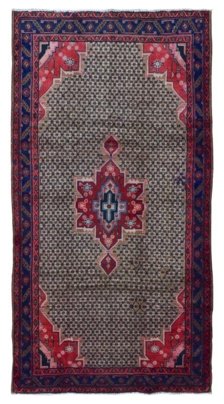 Vintage Handmade Hamadan Beige Wool Oriental Runner 5'2 x 9'11