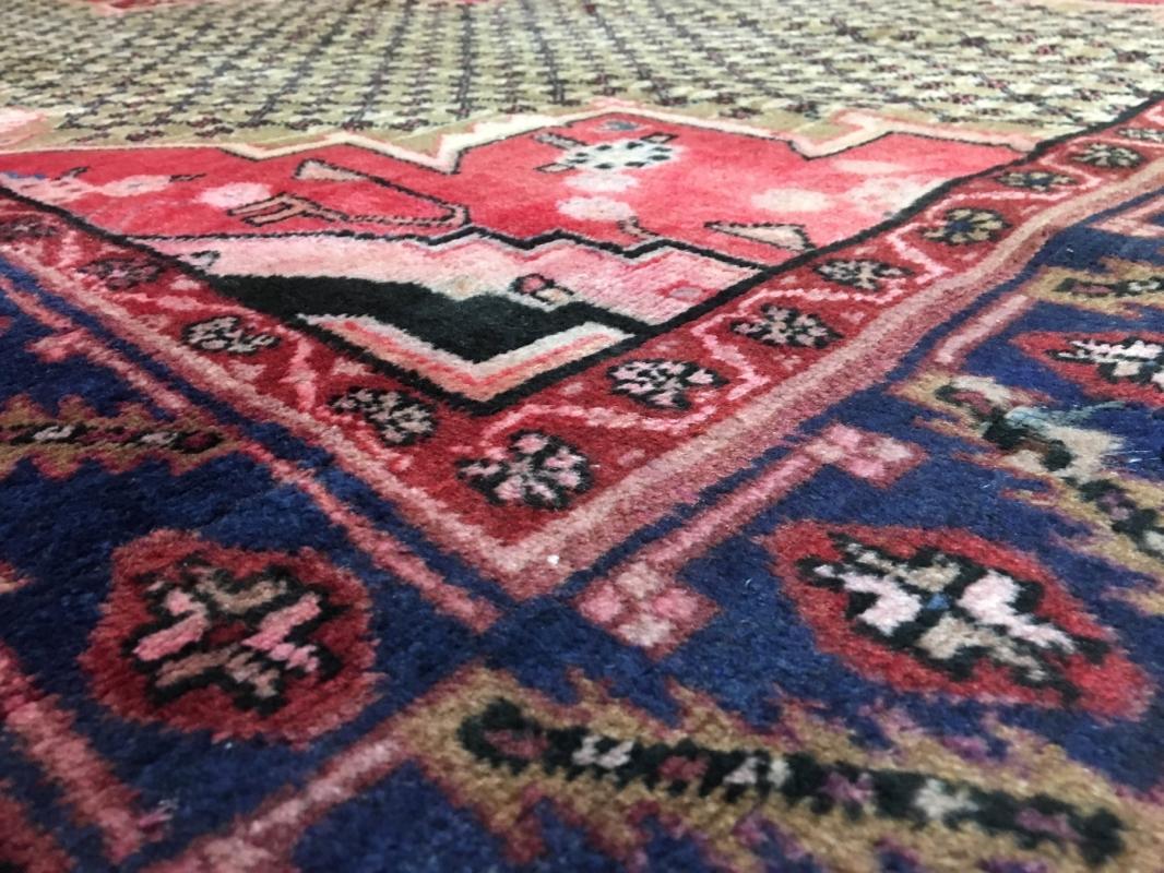 Vintage Handmade Hamadan Beige Wool Oriental Runner 5'2 x 9'11