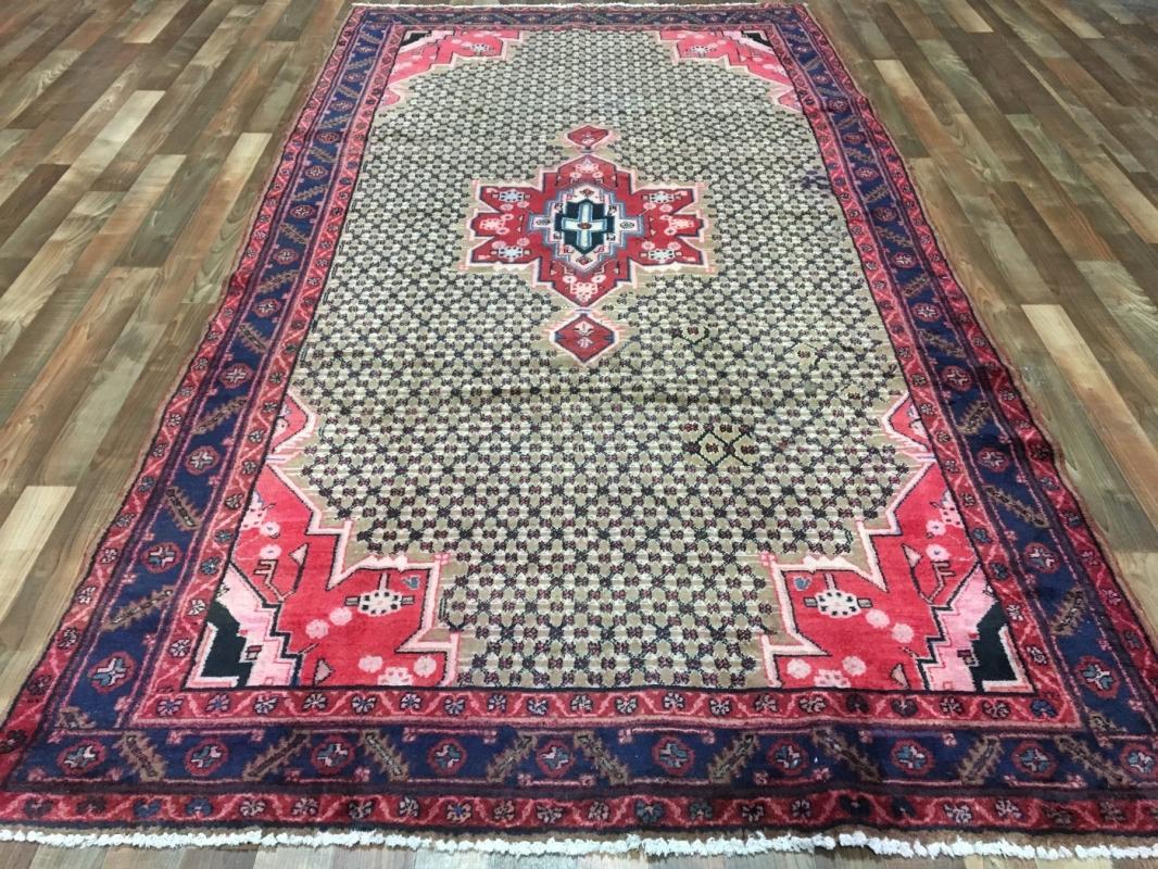 Vintage Handmade Hamadan Beige Wool Oriental Runner 5'2 x 9'11