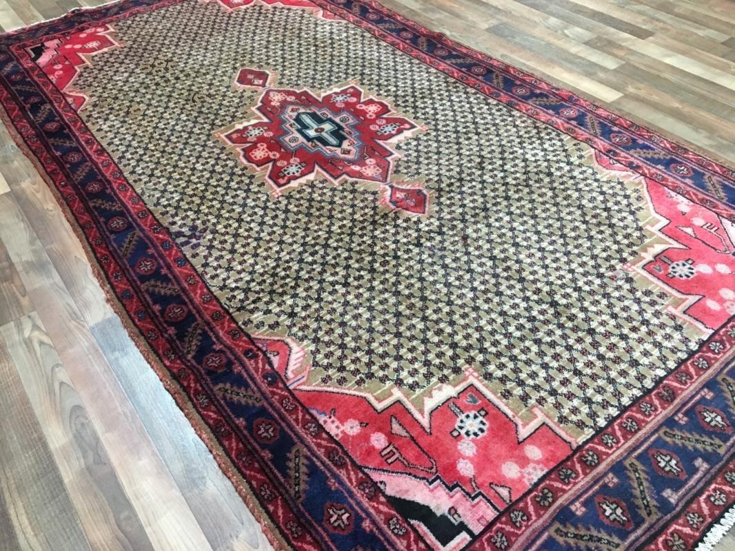 Vintage Handmade Hamadan Beige Wool Oriental Runner 5'2 x 9'11