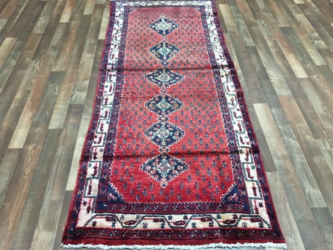 Vintage Handmade Hamadan Red Wool Runner Rug 3'3 x 7'9
