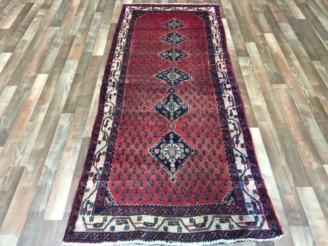 Vintage Handmade Hamadan Red Wool Runner Rug 3'3 x 7'9