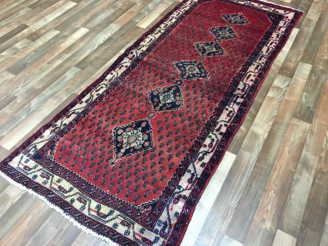 Vintage Handmade Hamadan Red Wool Runner Rug 3'3 x 7'9