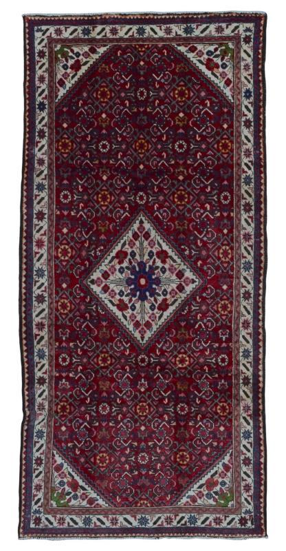 Handmade Vintage Hamadan Beige Wool Runner Rug 4'9 x 10'