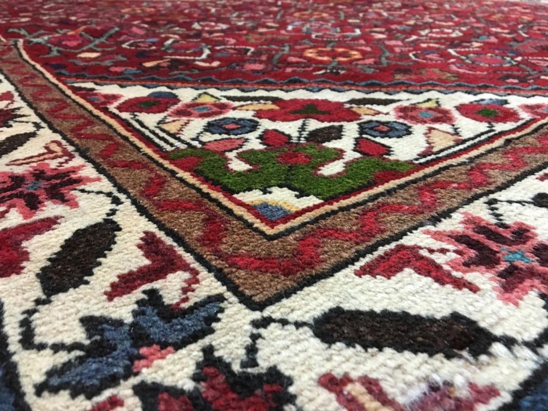 Handmade Vintage Hamadan Beige Wool Runner Rug 4'9 x 10'