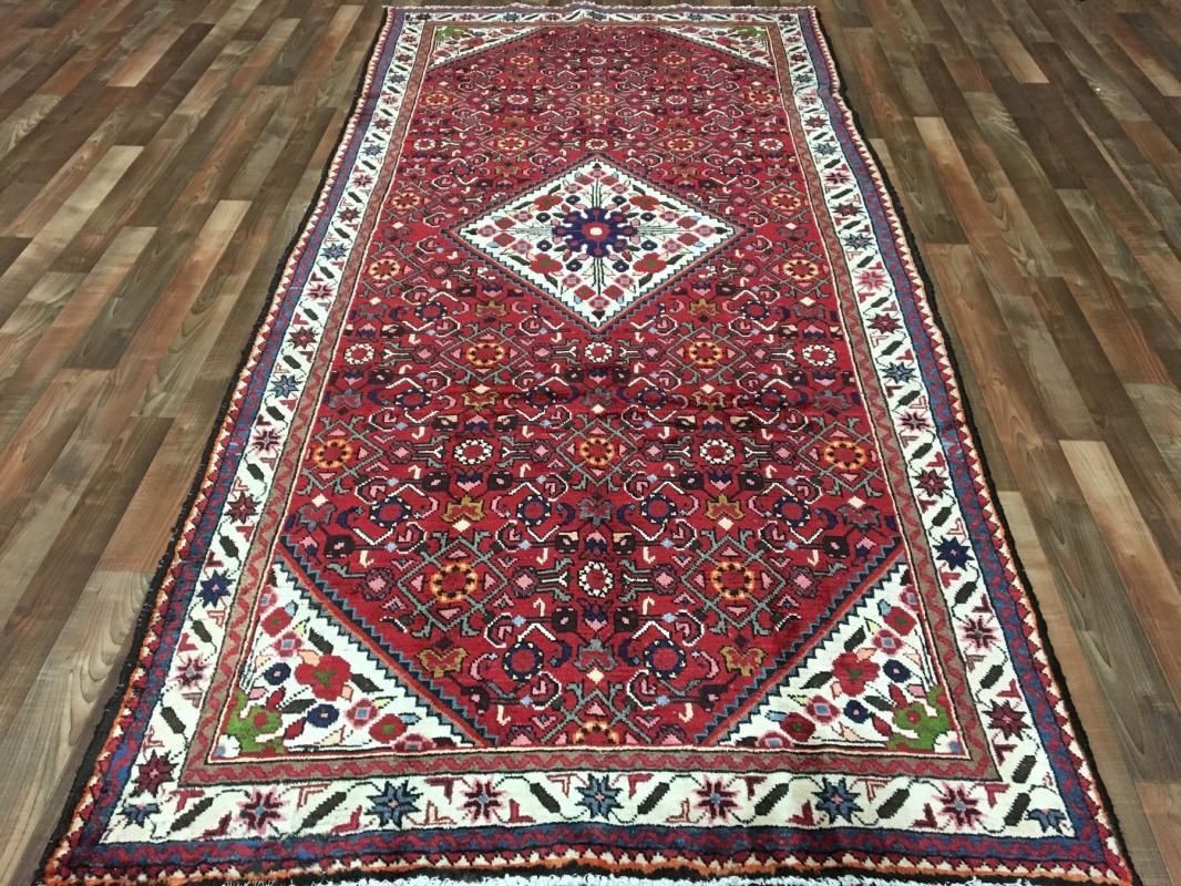 Handmade Vintage Hamadan Beige Wool Runner Rug 4'9 x 10'