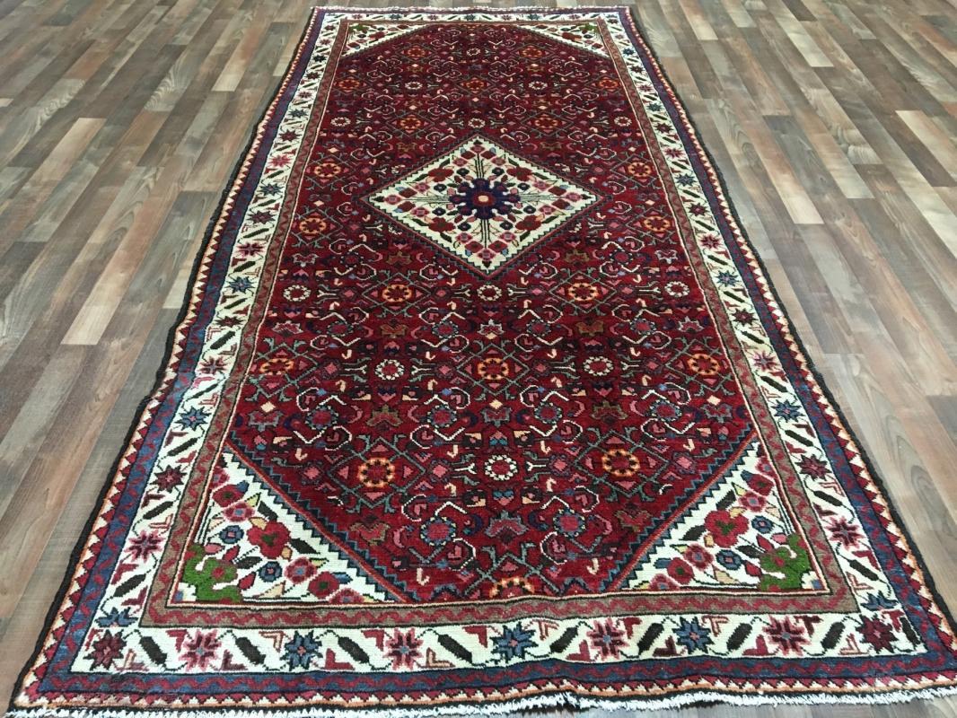 Handmade Vintage Hamadan Beige Wool Runner Rug 4'9 x 10'