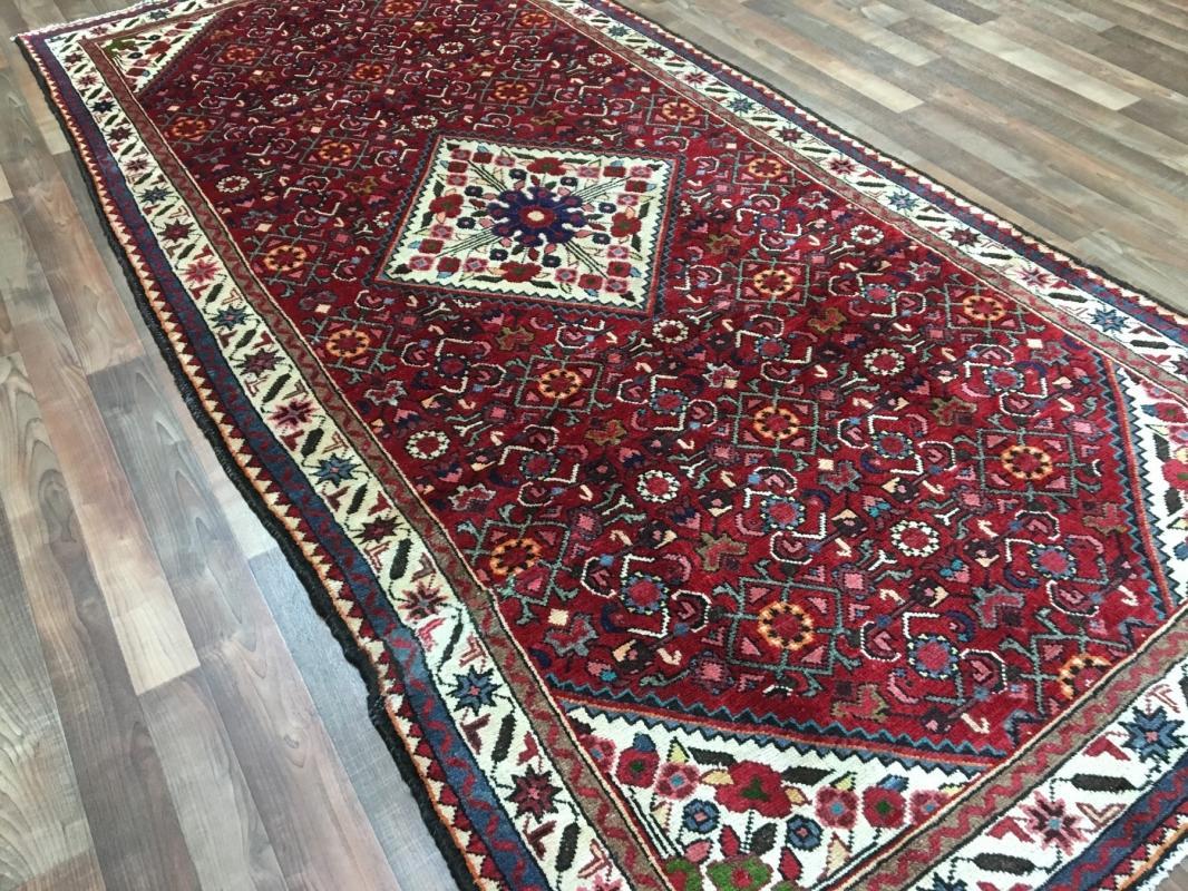 Handmade Vintage Hamadan Beige Wool Runner Rug 4'9 x 10'