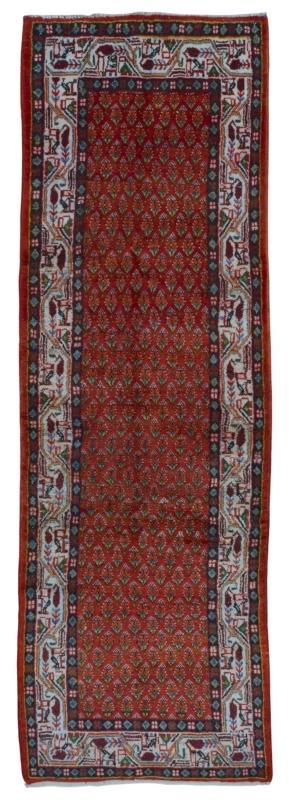 Handmade Vintage Hamadan Red Wool Runner Rug 3'6 x 10'8