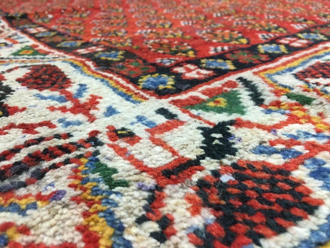 Handmade Vintage Hamadan Red Wool Runner Rug 3'6 x 10'8