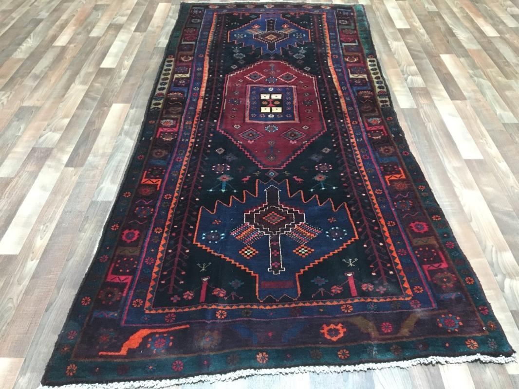 Vintage Handmade Persian Hamadan Oriental Runner Rug 4'4 x 9'2