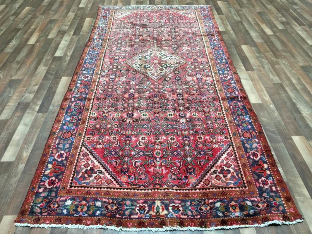 Handmade Antique Persian Hamadan Red Oriental Rug 5'1 x 10'8