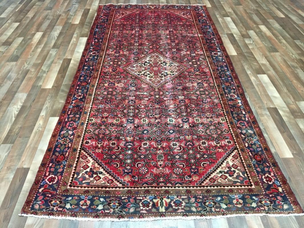 Handmade Antique Persian Hamadan Red Oriental Rug 5'1 x 10'8
