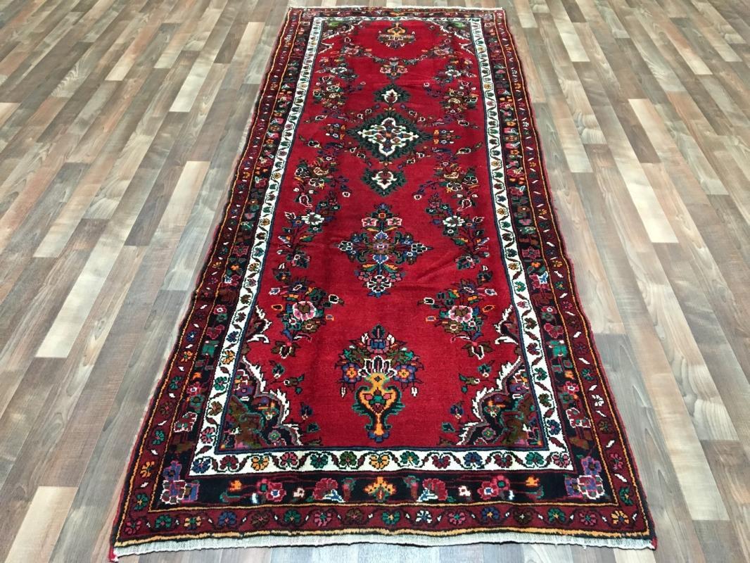 Handmade Vintage Persian Hamadan Red Oriental Runner 3'11 x 10'1