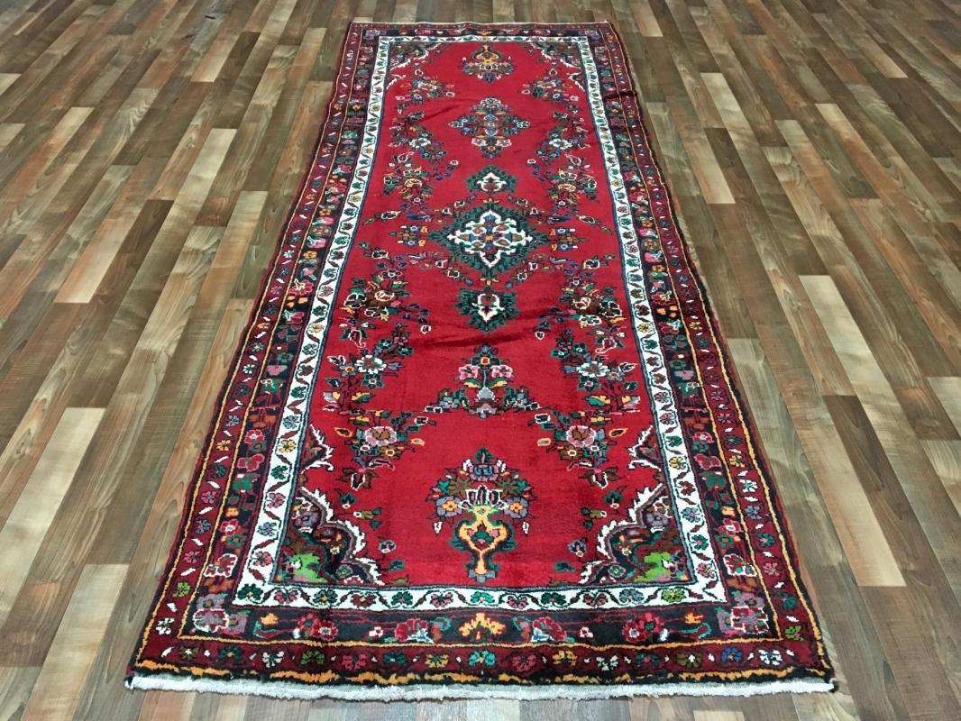 Handmade Vintage Persian Hamadan Red Oriental Runner 3'11 x 10'1