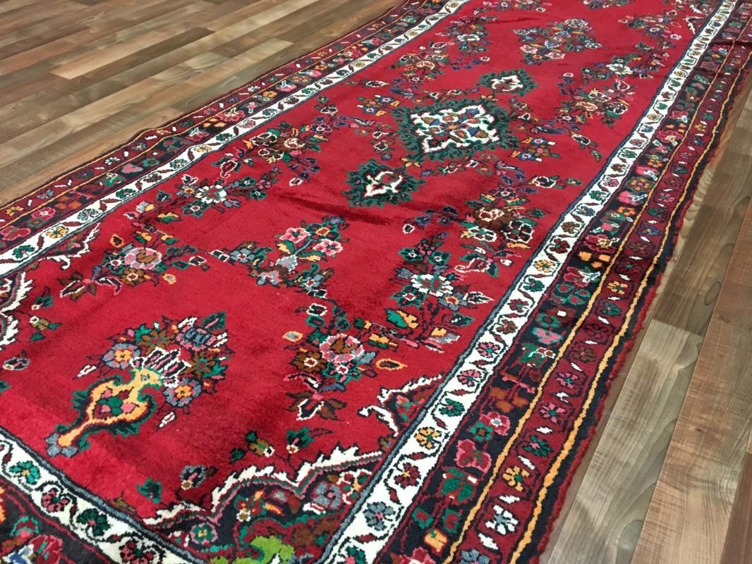 Handmade Vintage Persian Hamadan Red Oriental Runner 3'11 x 10'1