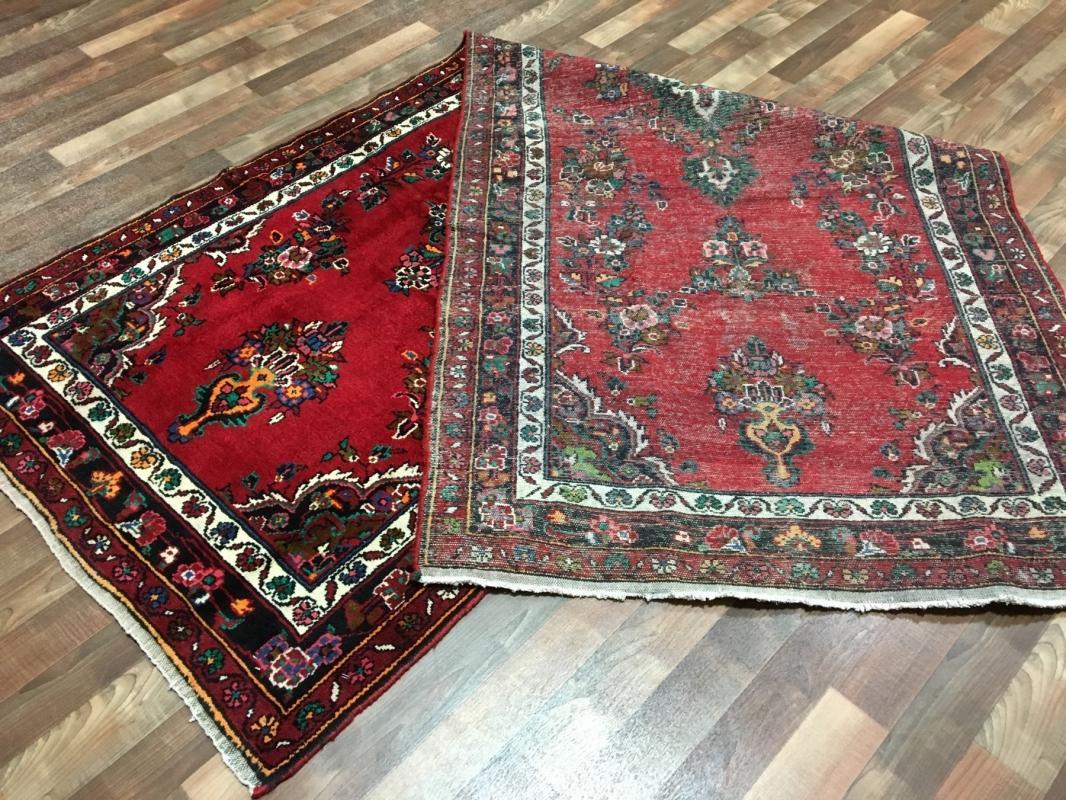 Handmade Vintage Persian Hamadan Red Oriental Runner 3'11 x 10'1