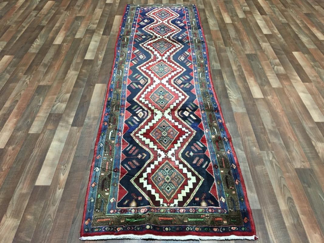 Handmade Vintage Persian Hamadan Red Oriental Wool Runner 2'11 x 9'10