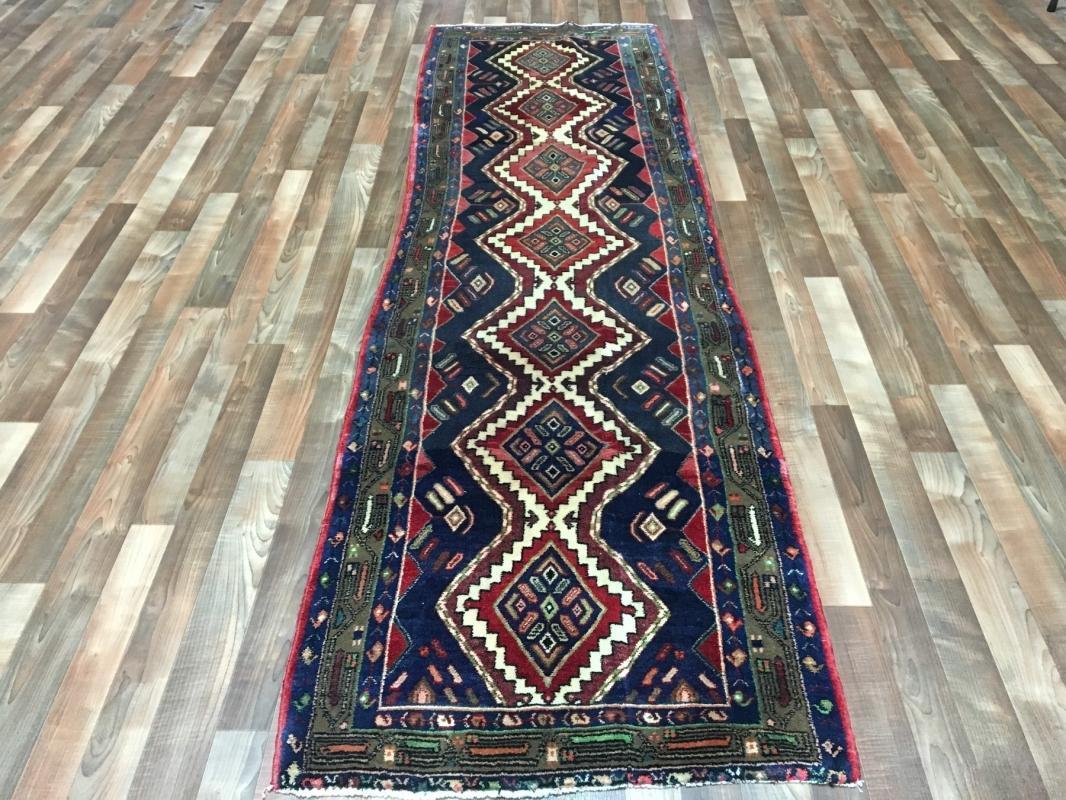 Handmade Vintage Persian Hamadan Red Oriental Wool Runner 2'11 x 9'10