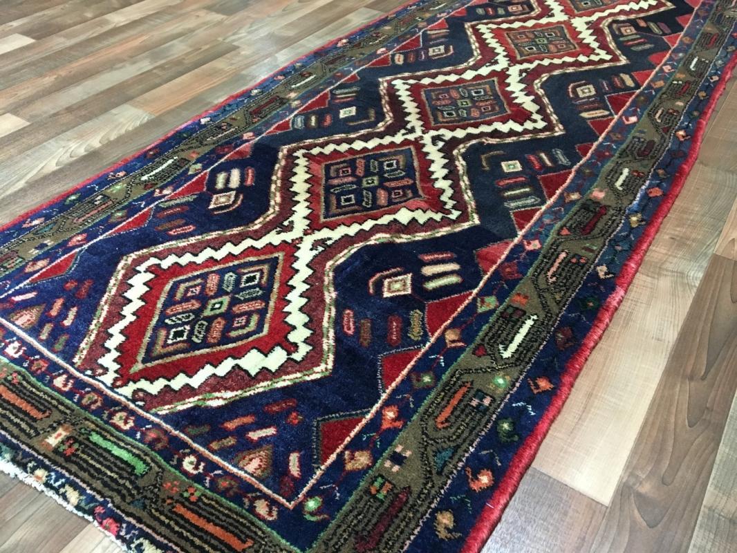 Handmade Vintage Persian Hamadan Red Oriental Wool Runner 2'11 x 9'10