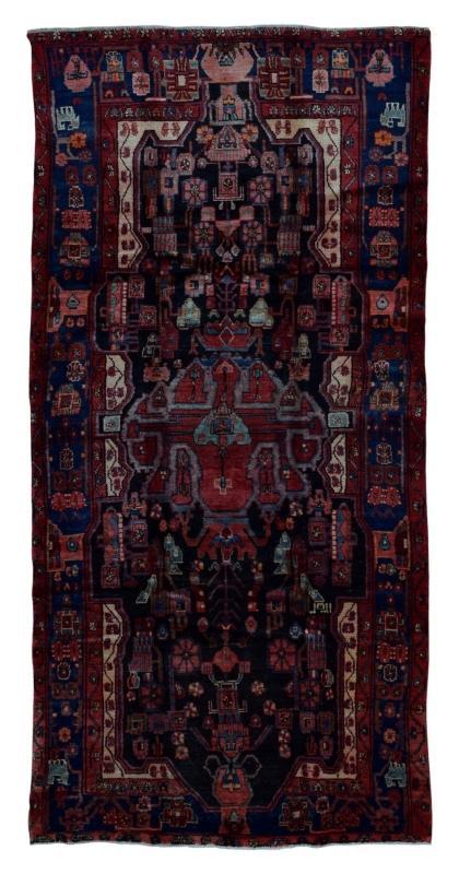 Handmade Vintage Persian Hamadan Black Oriental Runner 4'10 x 9'10