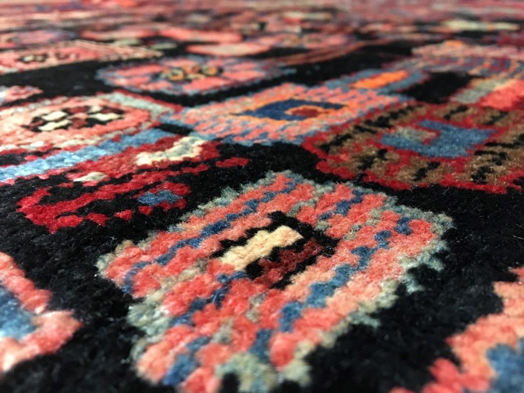 Handmade Vintage Persian Hamadan Black Oriental Runner 4'10 x 9'10