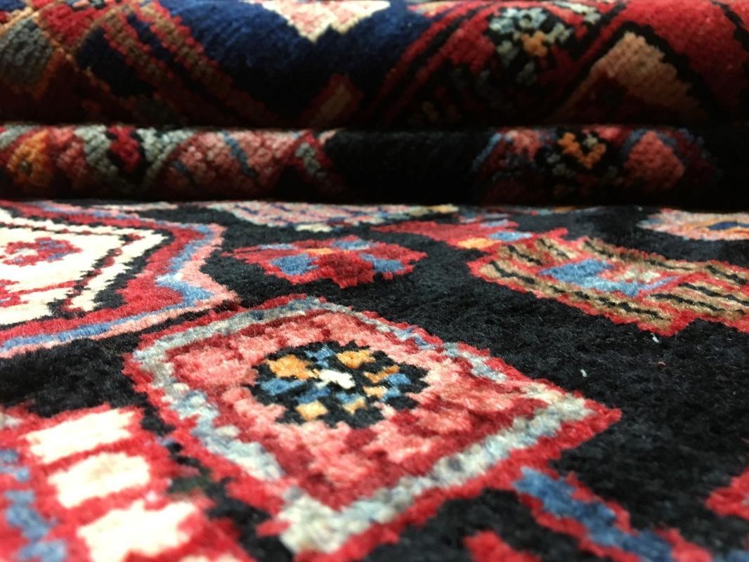 Handmade Vintage Persian Hamadan Black Oriental Runner 4'10 x 9'10