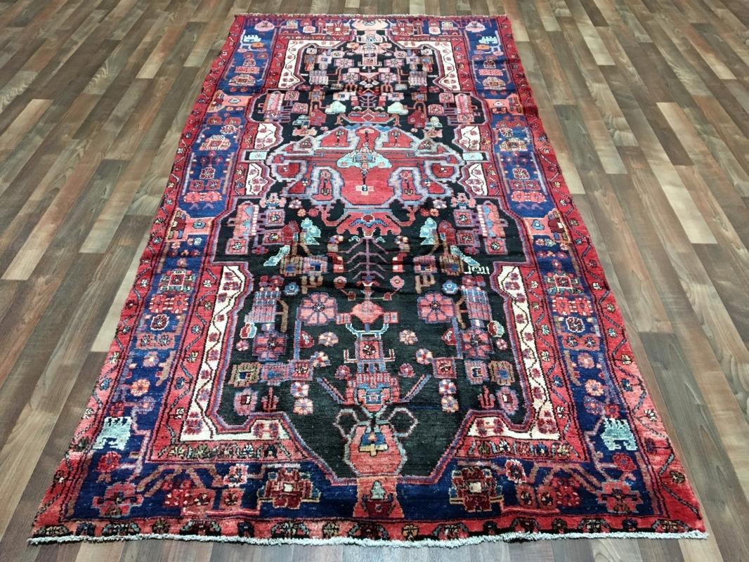 Handmade Vintage Persian Hamadan Black Oriental Runner 4'10 x 9'10