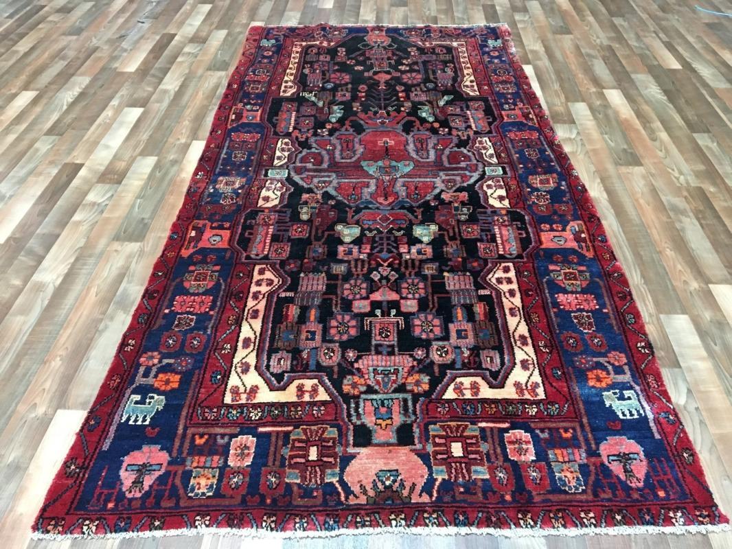 Handmade Vintage Persian Hamadan Black Oriental Runner 4'10 x 9'10